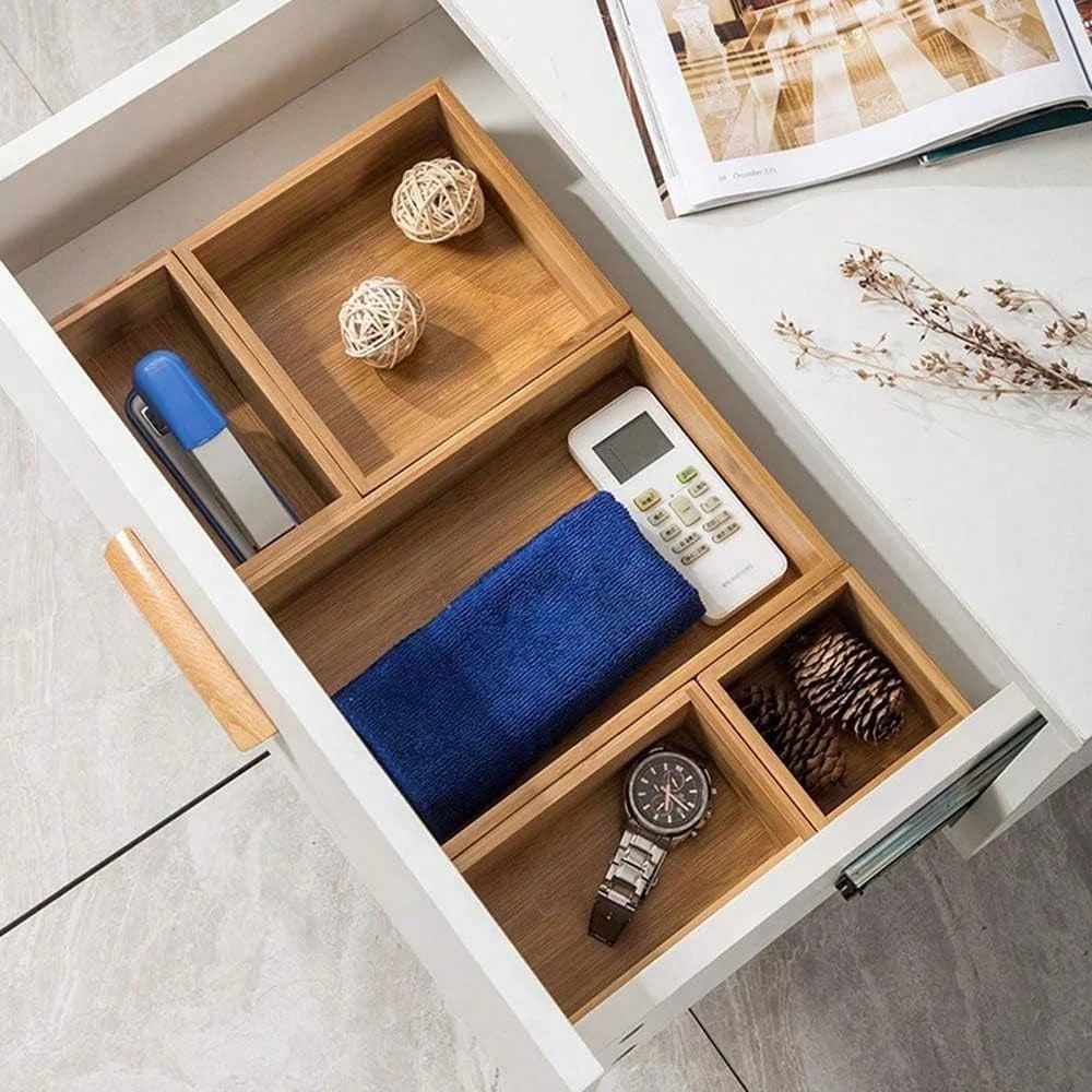 Drawer Organizer Tray - Ayarlanabilir Ahşap 2 Çekmece Bölücülü Bambu