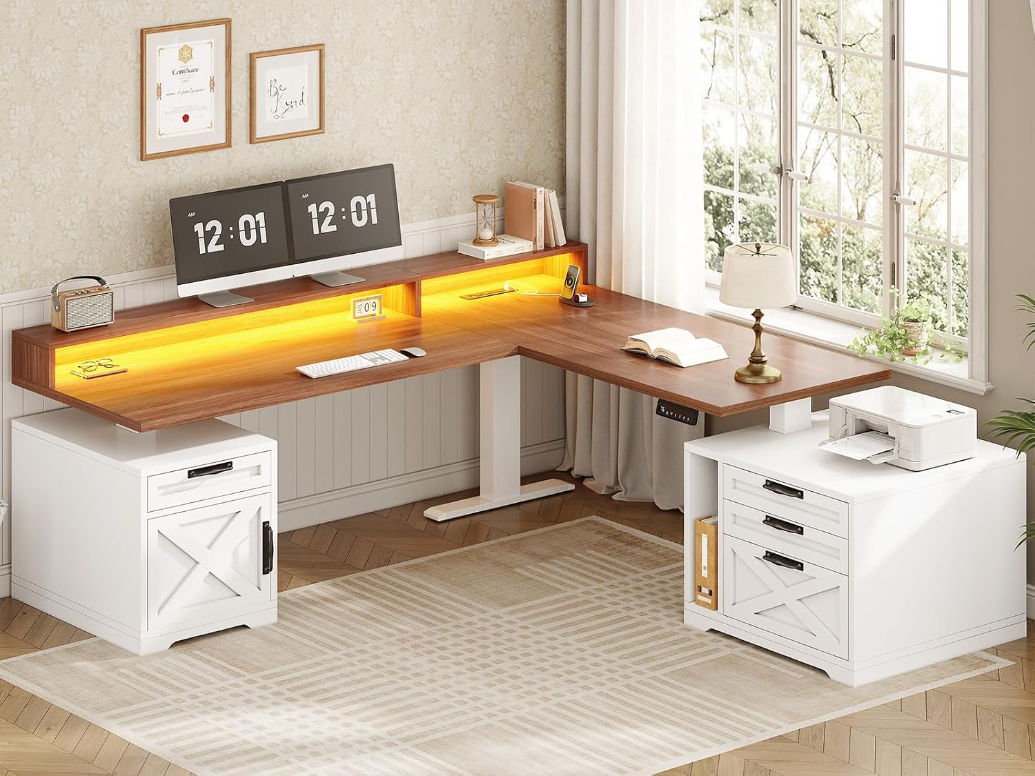 Office Furniture Outlet - L Şeklinde Ayarlanabilir Yükseklikli Çalışma Masası,