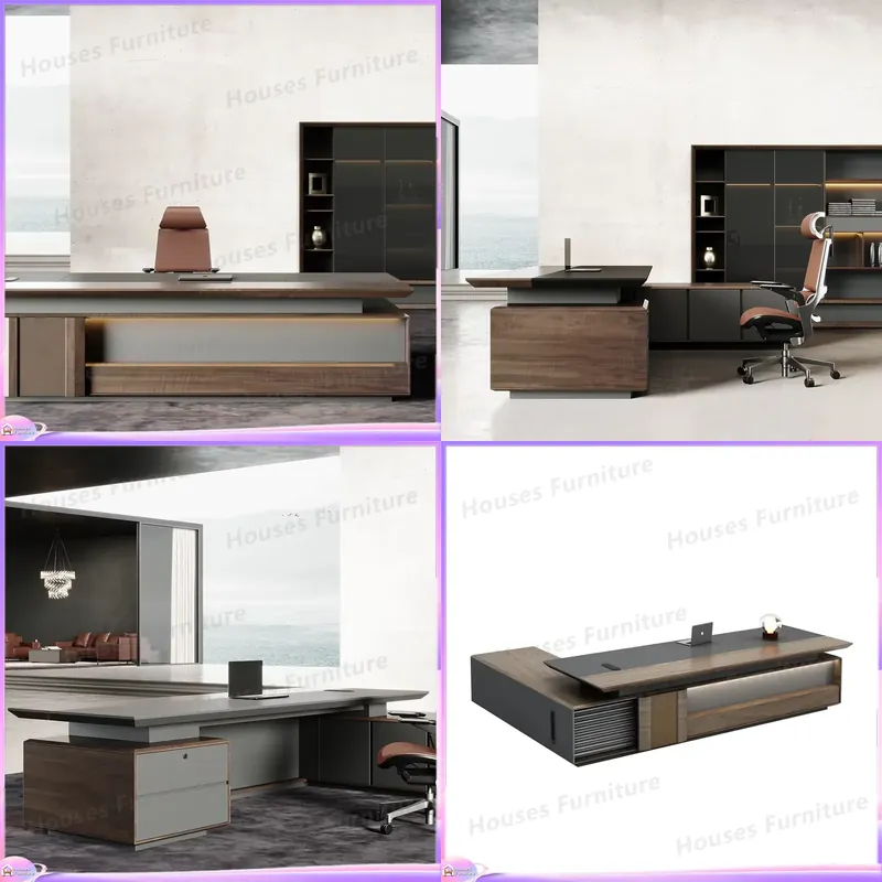 Office Furniture Modern - Lüks Yönetici Masası Masif Ahşap Ofis